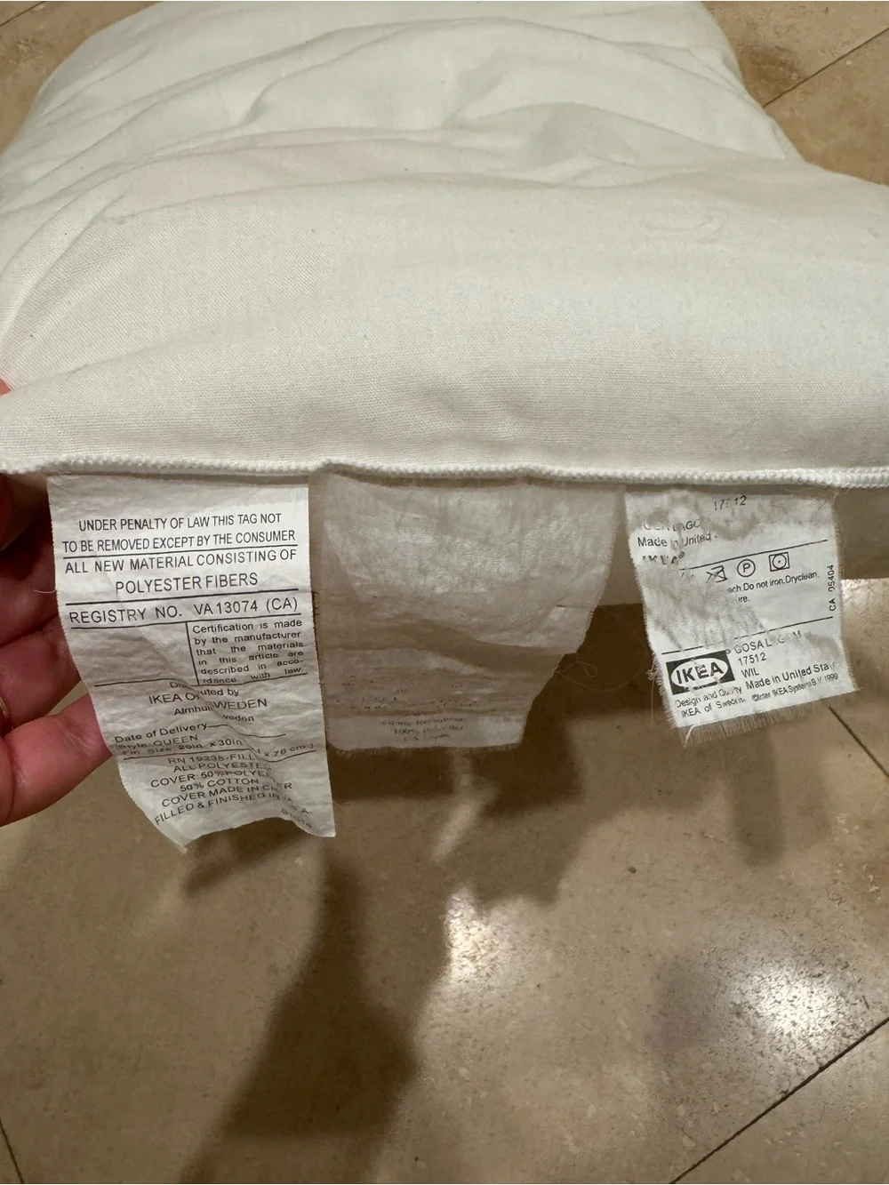 IKEA GOSAL Queen Bed Pillow White Polyester Fiber Fill 20